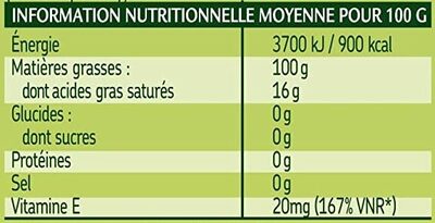 Huile d'Olive Vierge Extra Bio - Nutrition facts - fr