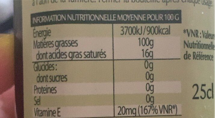 Bio Huile d'Olive vierge extra - Nutrition facts - fr