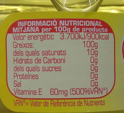 Aceite refinado de girasol botella 1 l - Información nutricional - ca