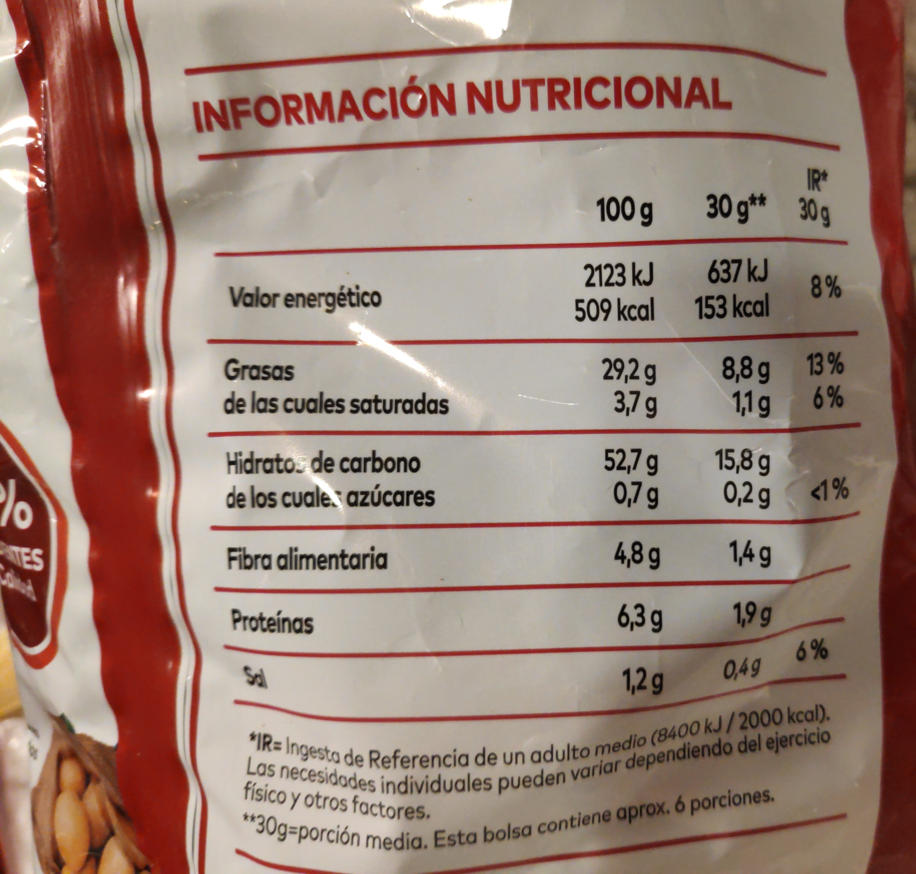 Patatas fritas al punto de sal Sin Gluten bolsa 170 g - Informació nutricional - es