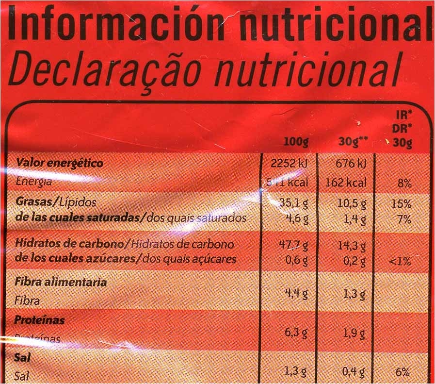 Xtra onduladas al punto de sal sin gluten - Informació nutricional - es