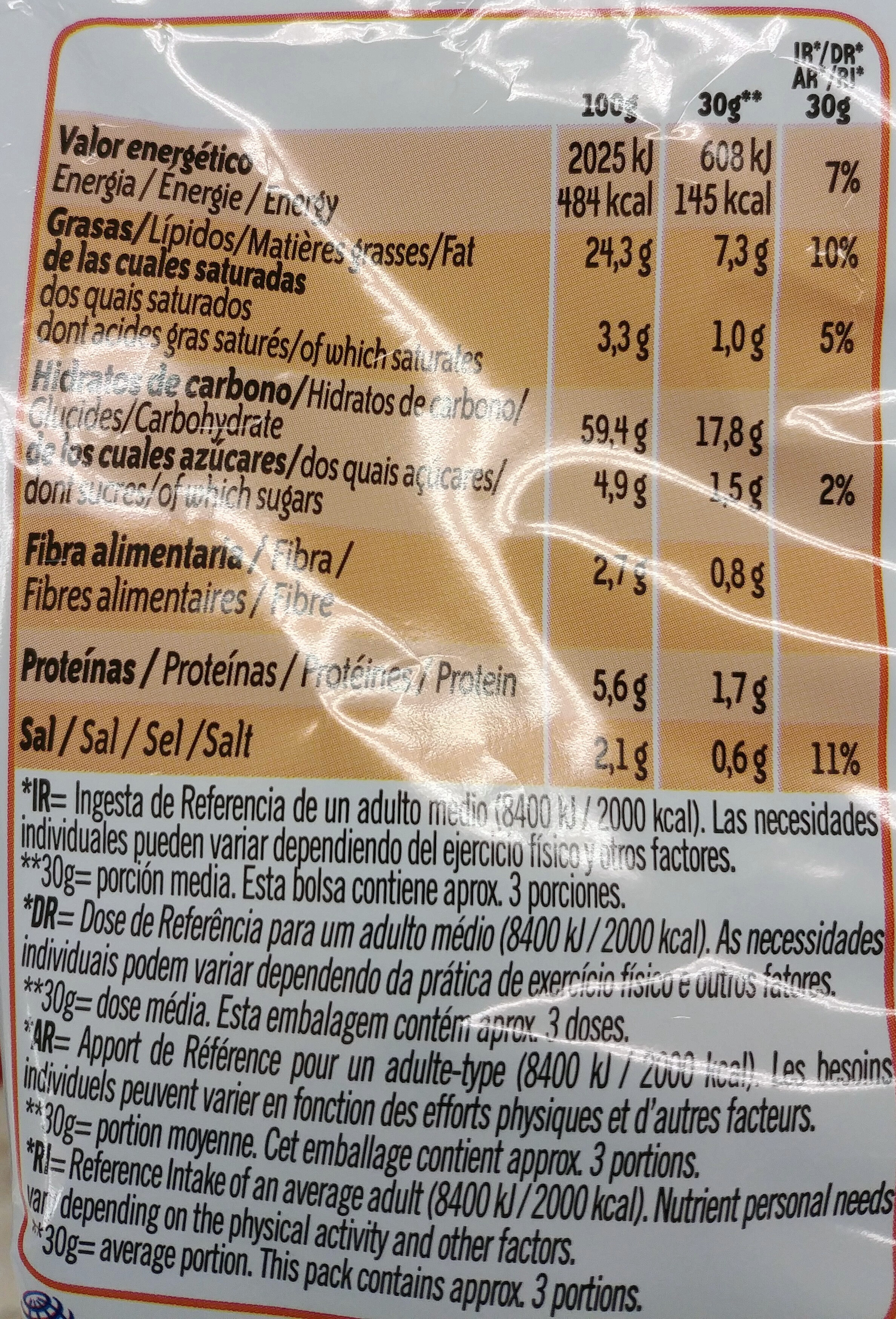 Snack rizos sabor a queso - Información nutricional
