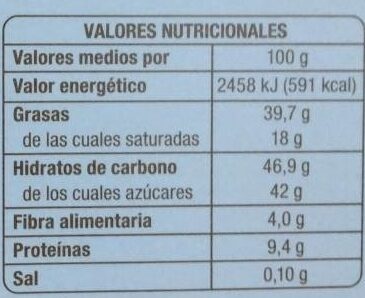 Chocolate con almendras - Informació nutricional - es
