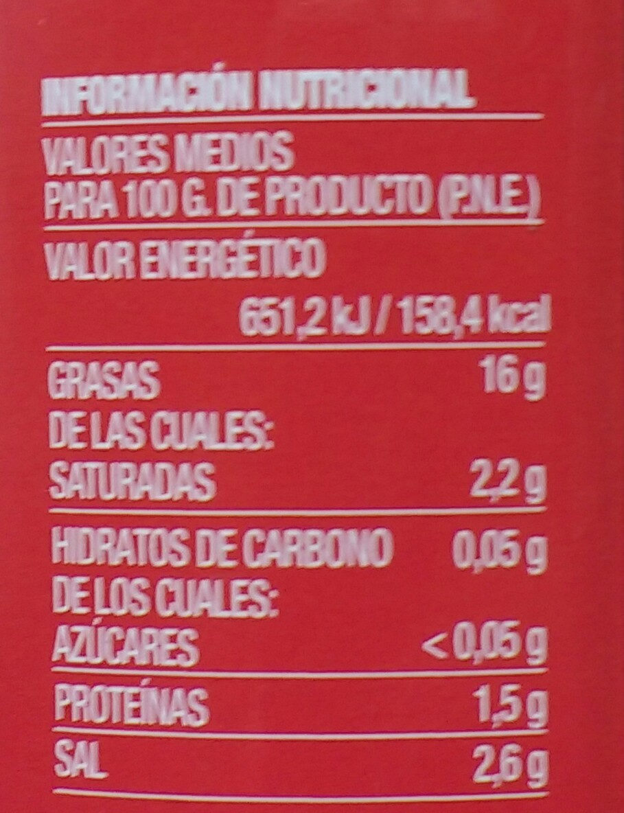 Clásicas aceitunas rellenas de anchoa lata 150 g - Informació nutricional - es