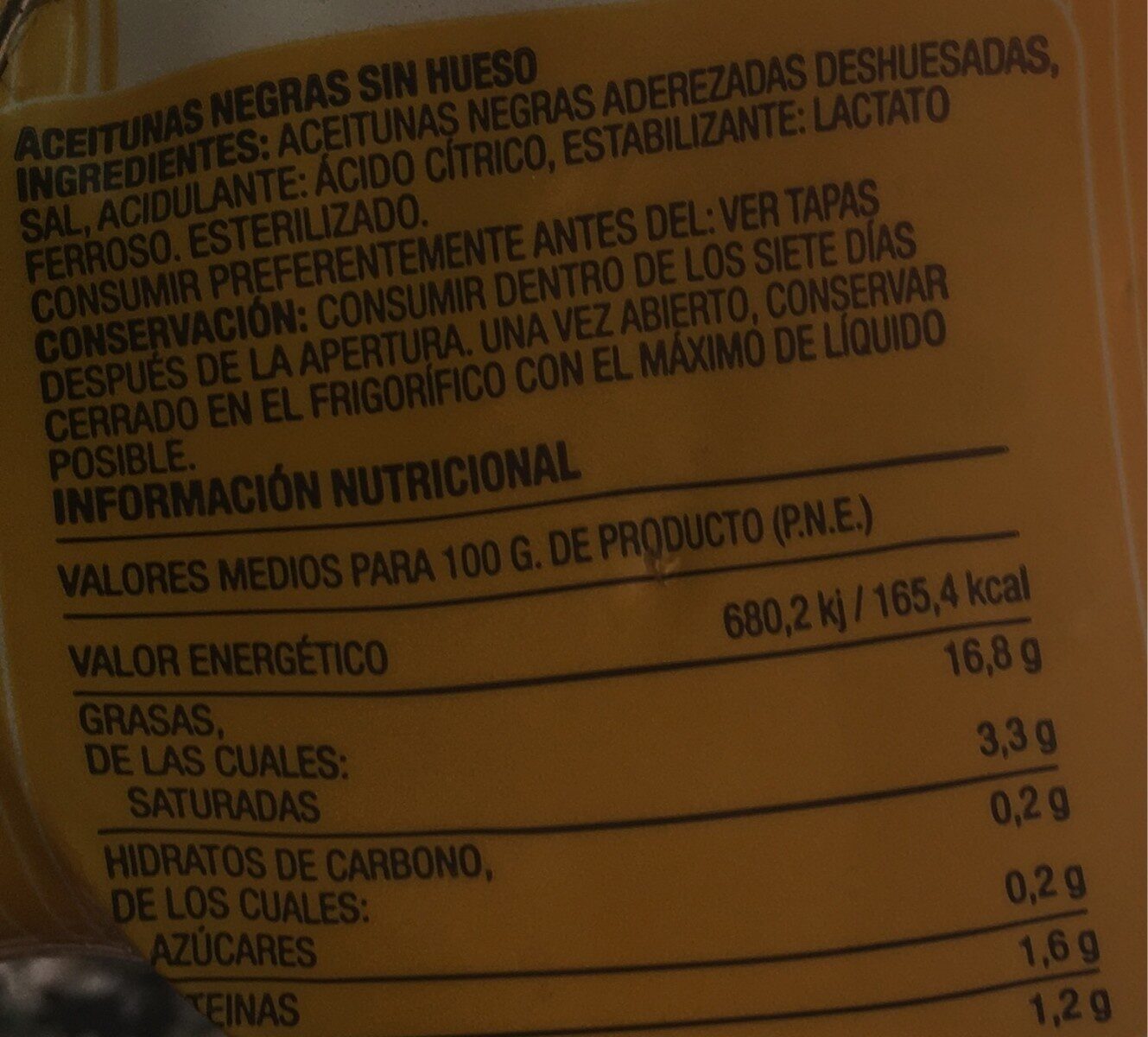 Aceitunas negras sin hueso - Informació nutricional - es