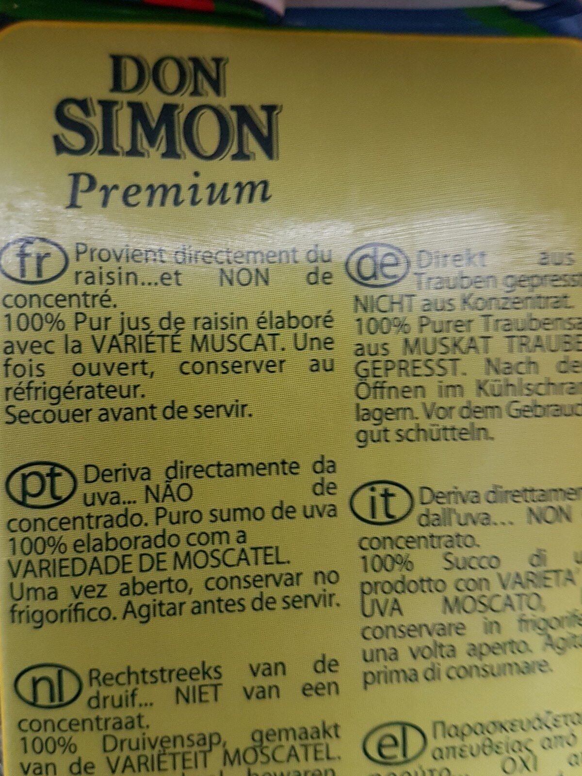 DON SIMON Pure Pressed Muscat Grape Juice - Ingredients - fr