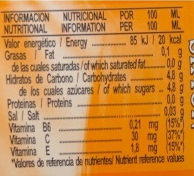 Bebida de zumo de naranja sin gas sin gluten - Información nutricional