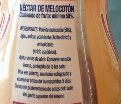 Néctar De Melocotón. Contenido De Fruta: Mínimo 50% - Ingredientes - fr