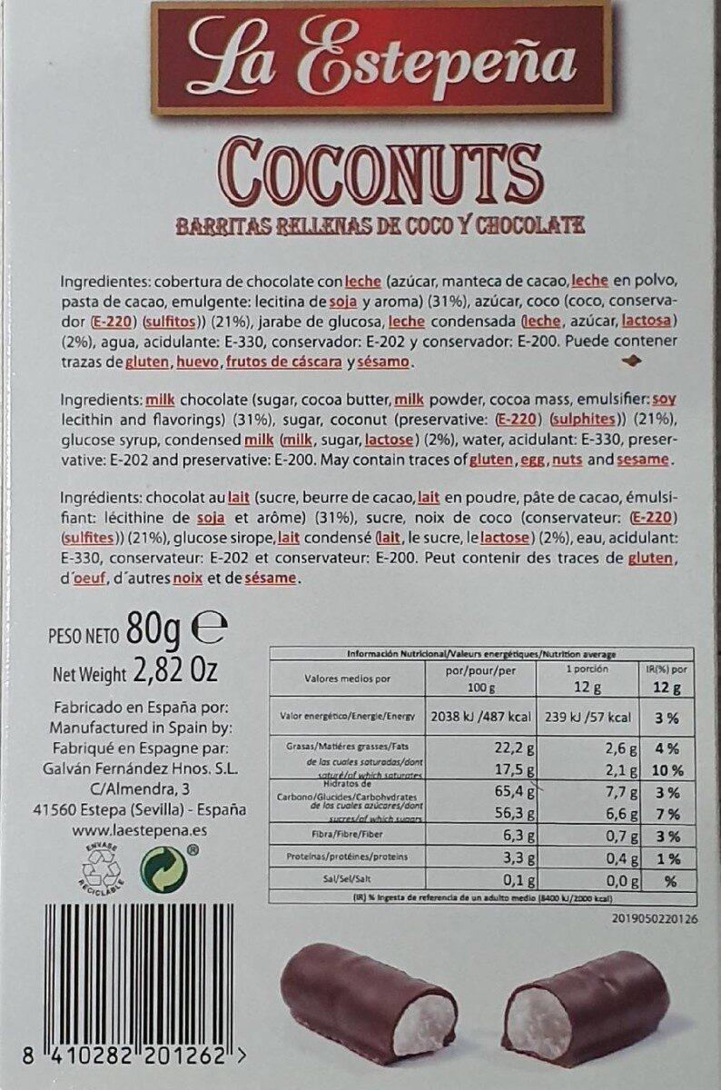 Coconuts - Informació nutricional - es