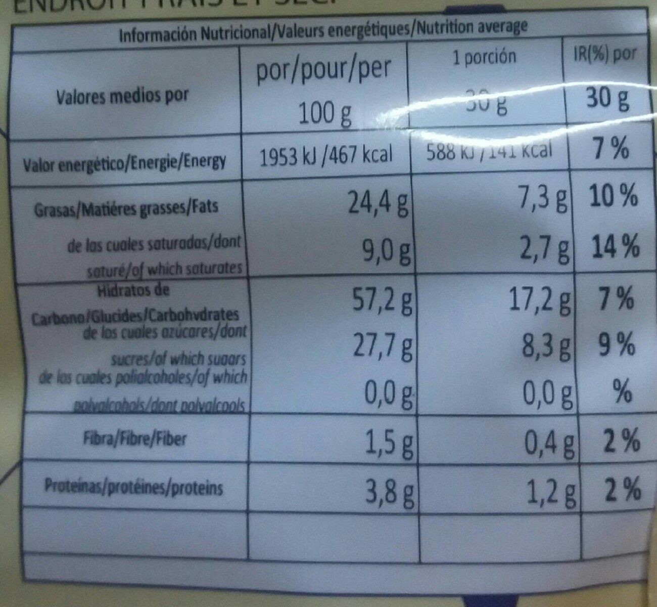 Hojaldradas - Nutrition facts - es