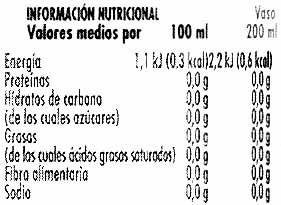 Gaseosa cero calorías - Nutrition facts - es