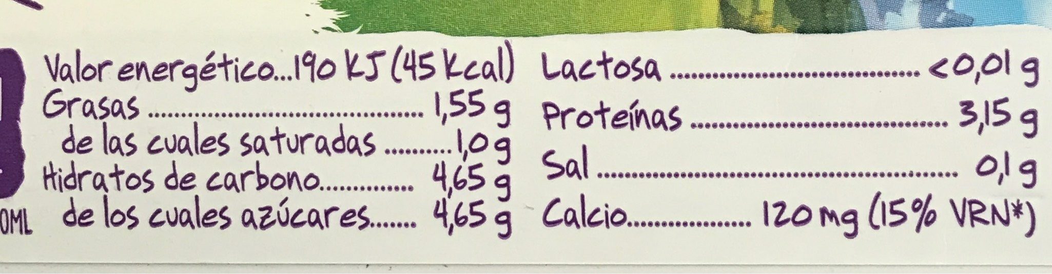 Leche Sin Lactosa Semidesnatada - Informació nutricional - es