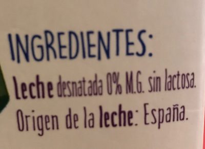 Leche sin Lactosa Desnatada - Ingrédients