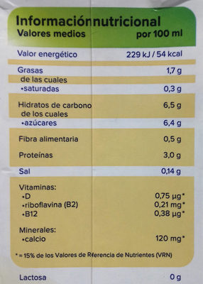 Alpro vainilla - Informació nutricional - es