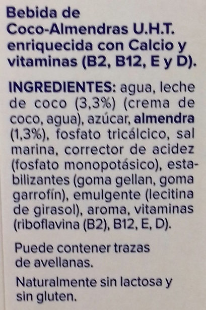 Bebida de coco almendras - Ingredienti - es