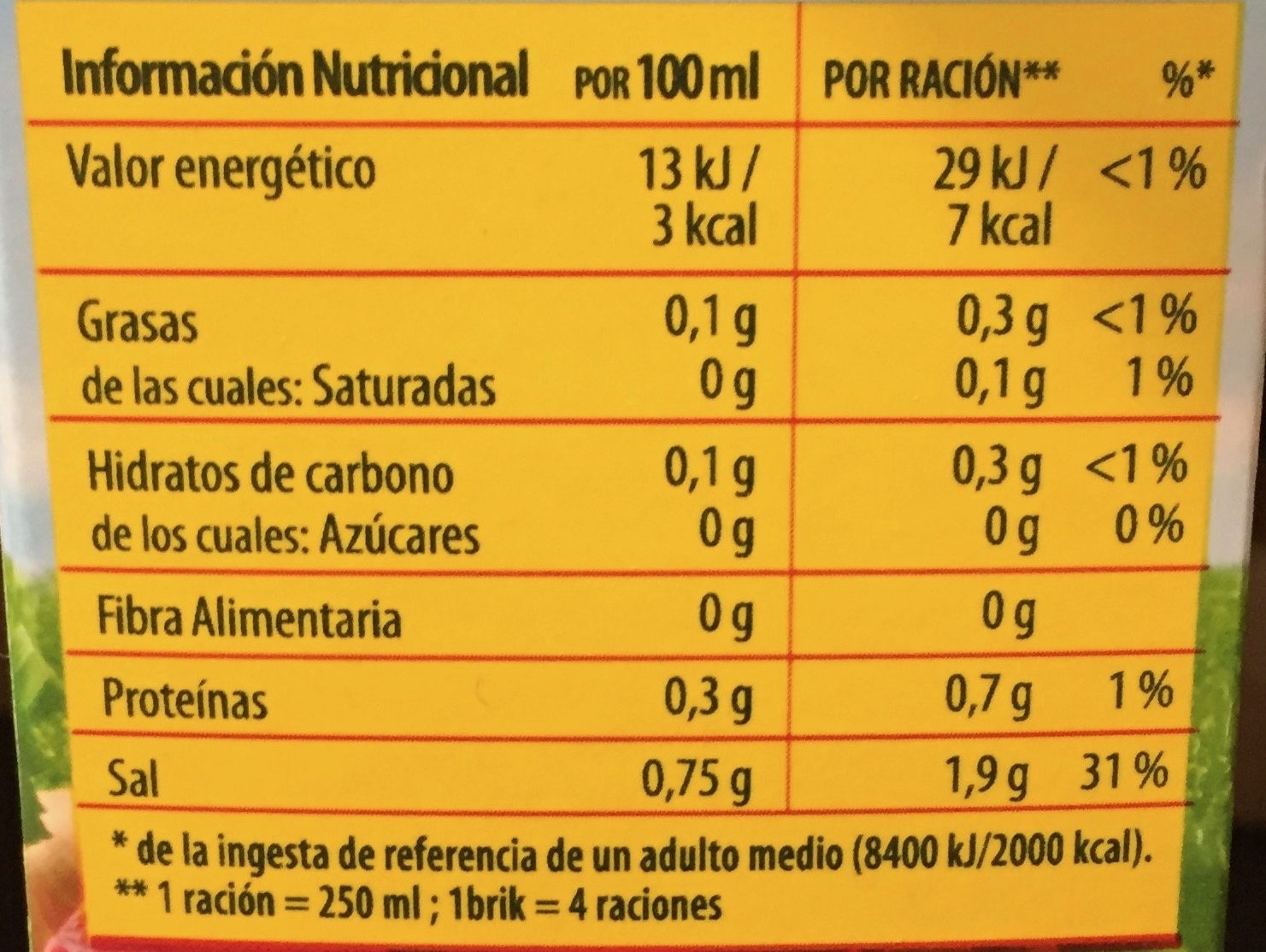 Caldo de carne casero 100% natural envase 1 l - Información nutricional