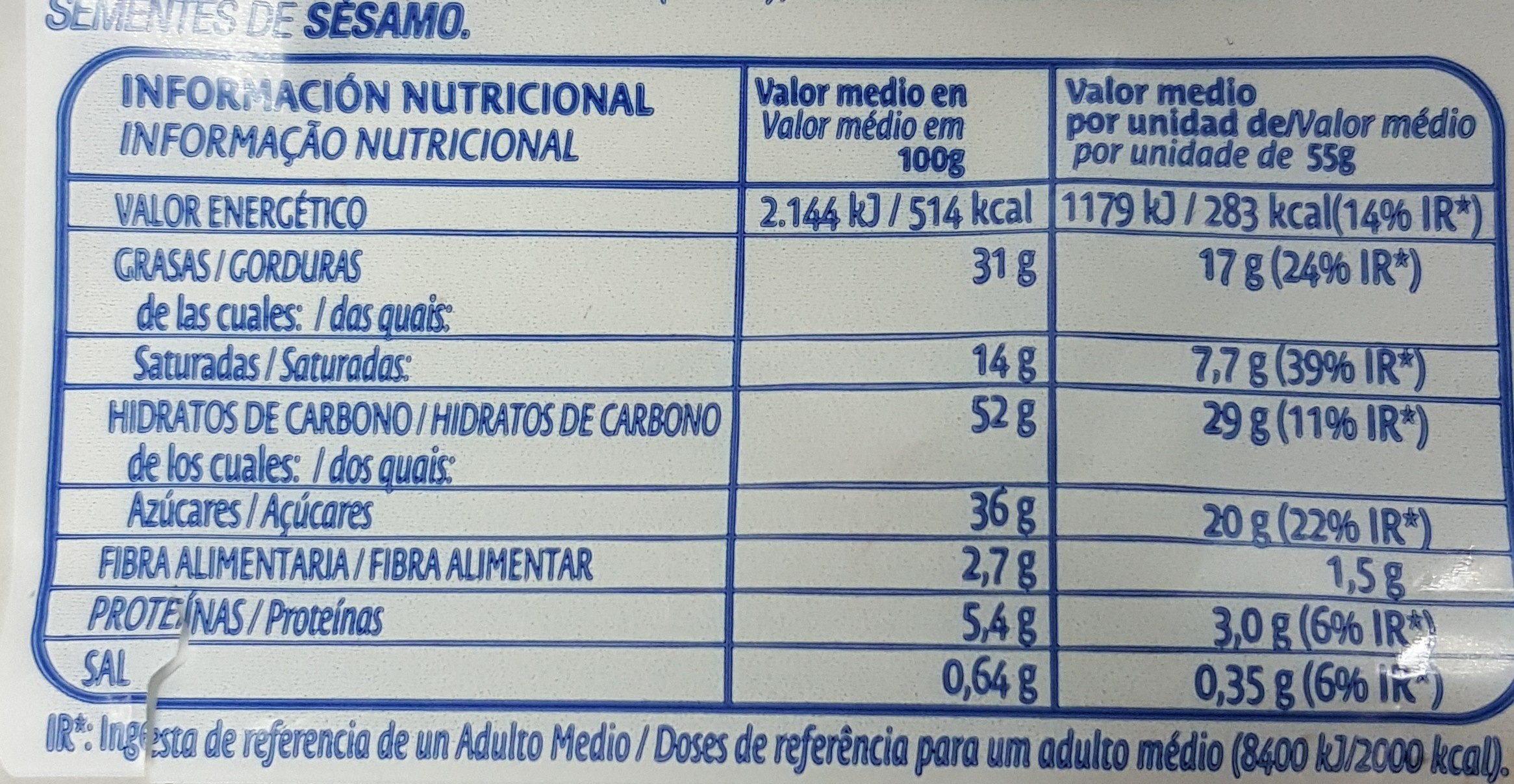 Discos de cacao - Nutrition facts - es