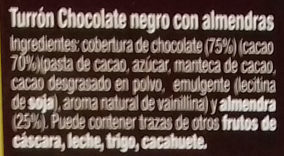 Turrón de chocolate negro con almendra - Ingredients - es