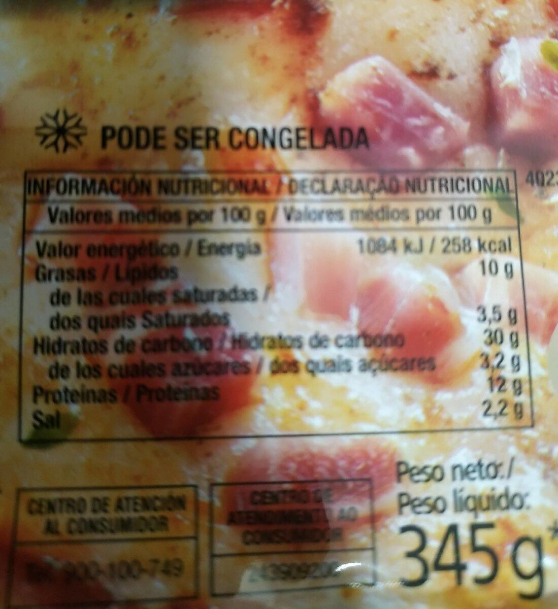 Pizza & salsa jamón curado - Informació nutricional - fr