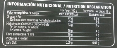 Chocolate negro 70% - Información nutricional