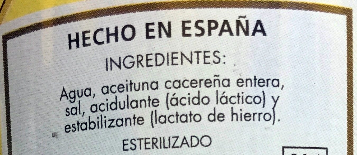 Aceituna Cacereña Negra con hueso - Ingredientes