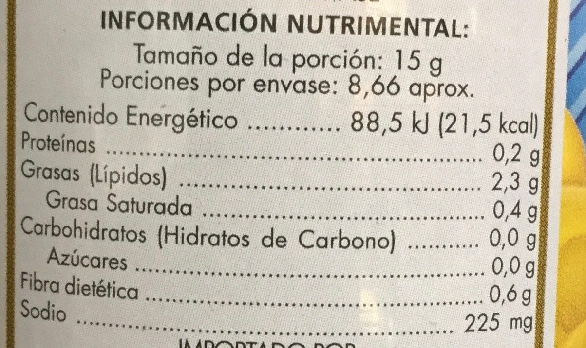 Aceitunas Rellenas de Anchoa - Información nutricional