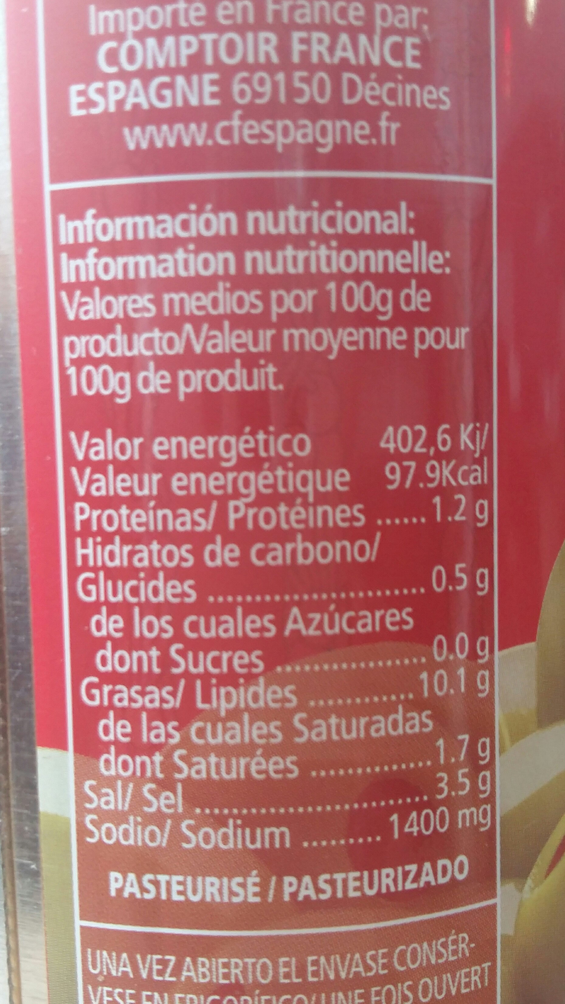 Aceitunas rellenas de pimiento - Tableau nutritionnel