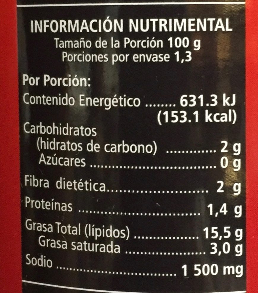 Sabores - Información nutricional