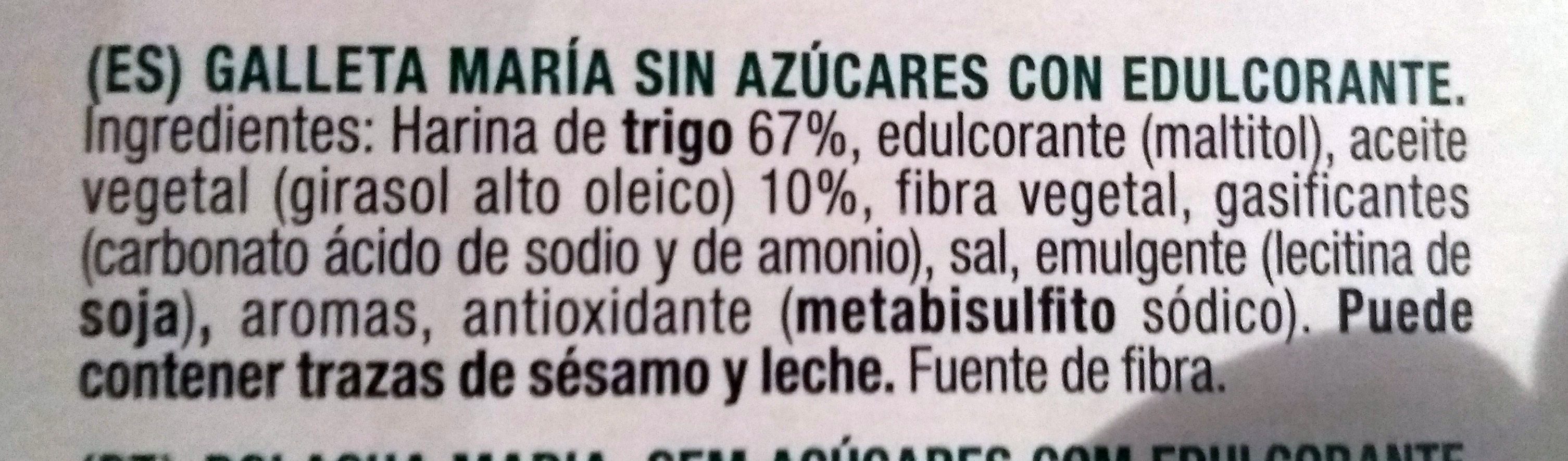 Galletas María sin azúcares. - Ingredientes