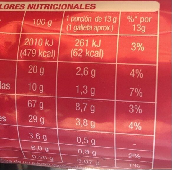 Galletas de chocolate - Nutrition facts - es