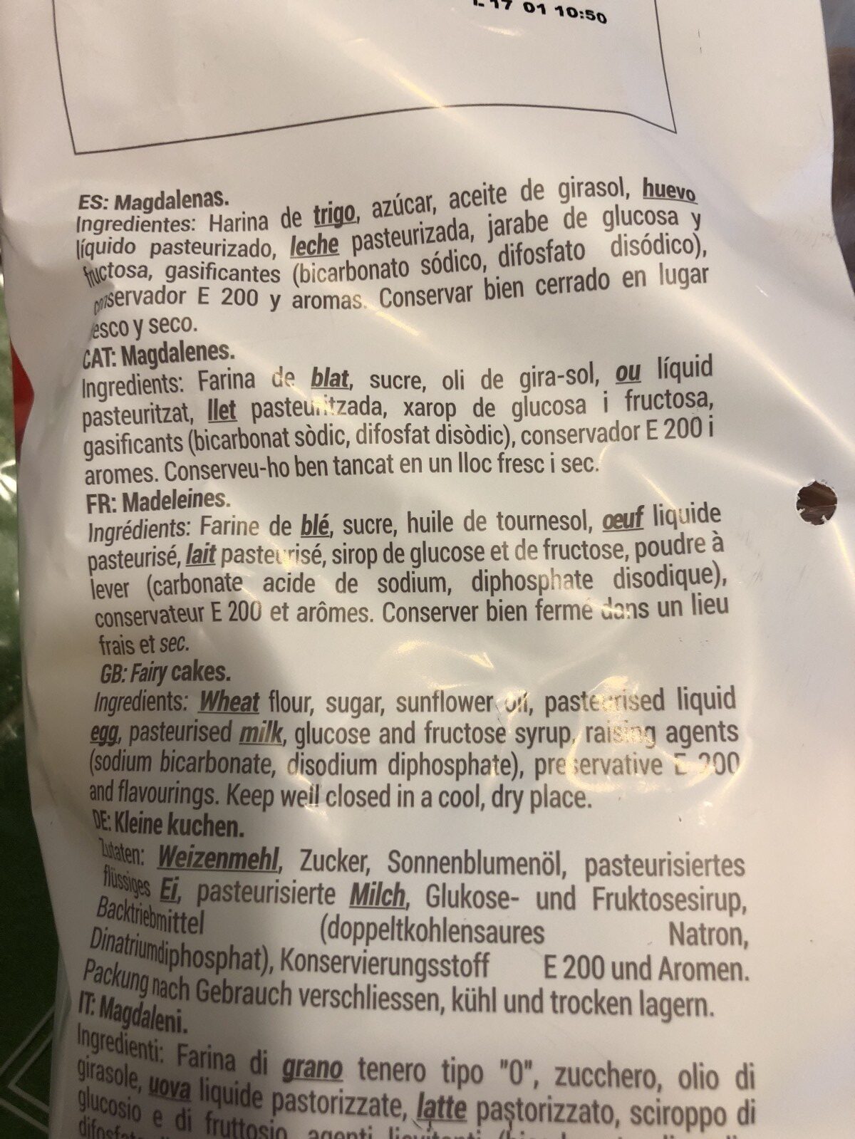 Magdalenas bolenas envasadas individualmente - Ingredients - fr