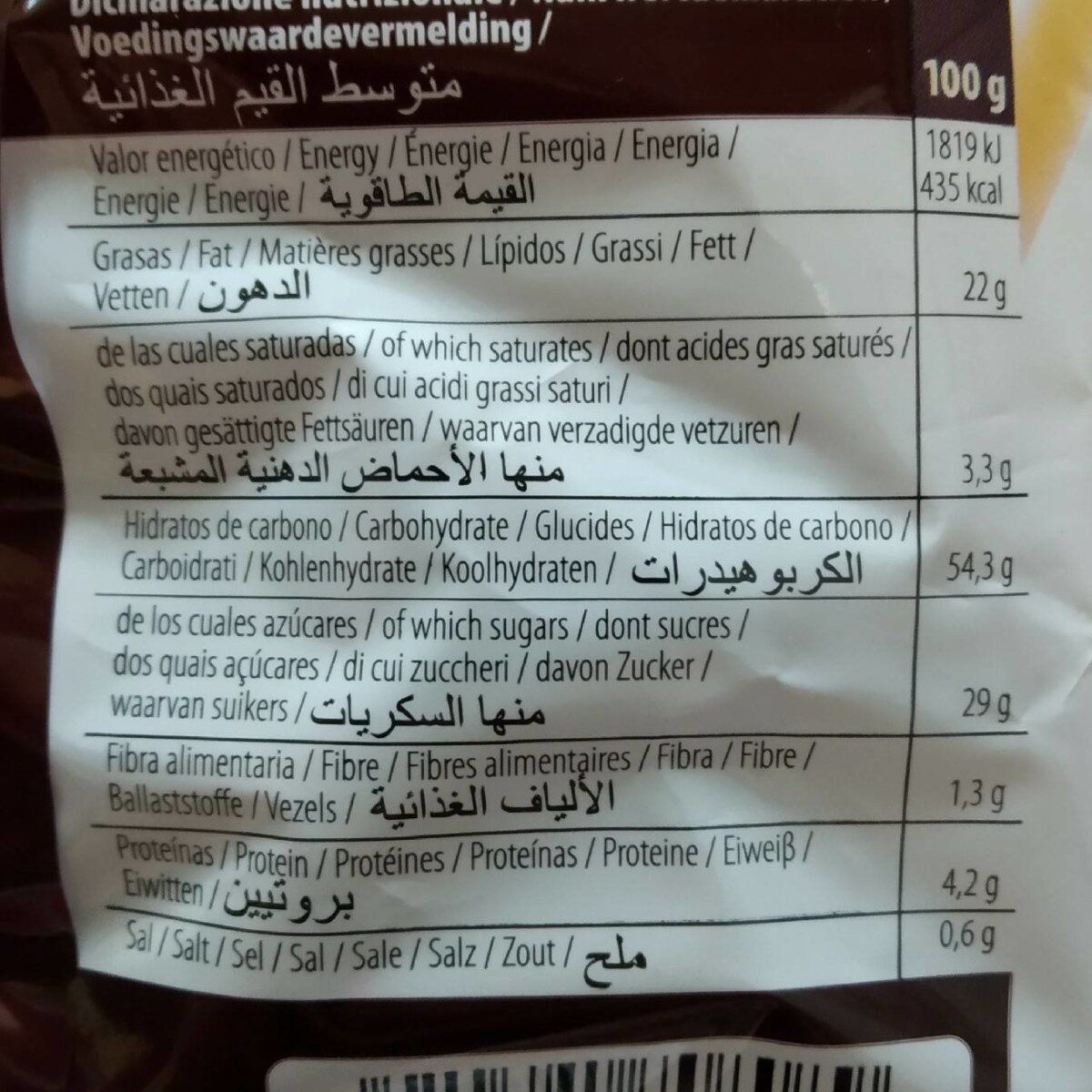 Cacao - Näringsfakta - es