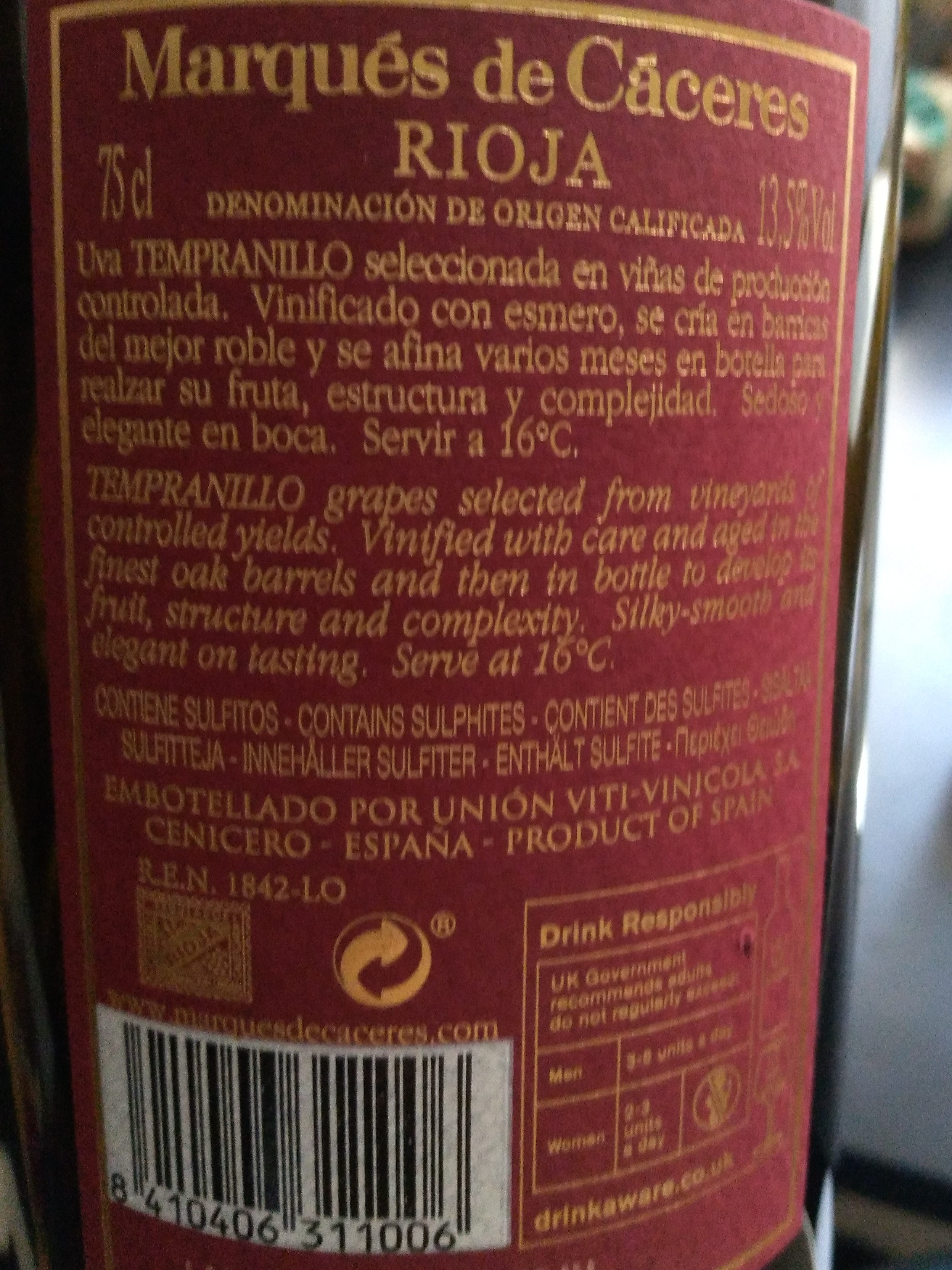 Espagne - Rioja, rouge - Ingredients - es