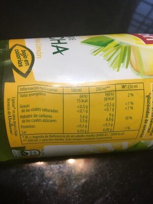 Refresco de té verde matcha sabor jengibre y hierba limón - Informació nutricional