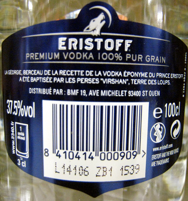 Vodka 100 cl Eristoff - Ingrédients