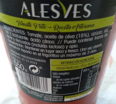 Tomate frito Alesves - Nutrition facts - es