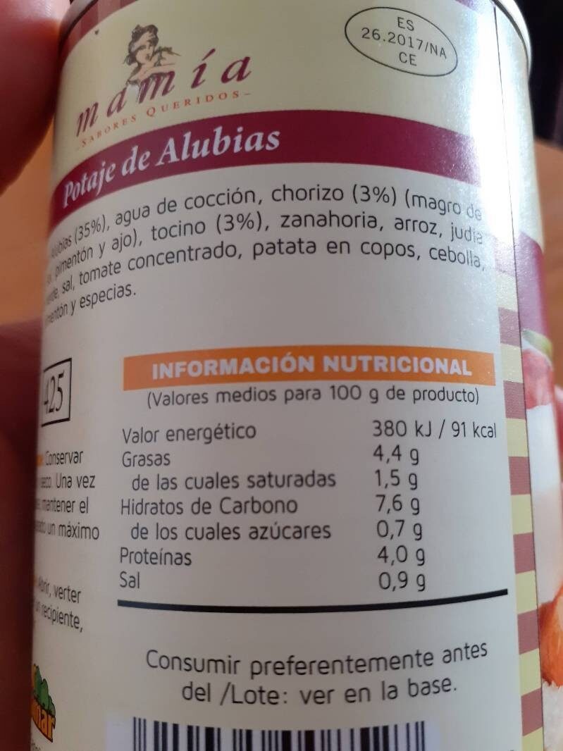 Potaje de alubias - Nutrition facts - es