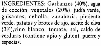 Garbanzos con vegetales sin colesterol - Ingrediënten - es