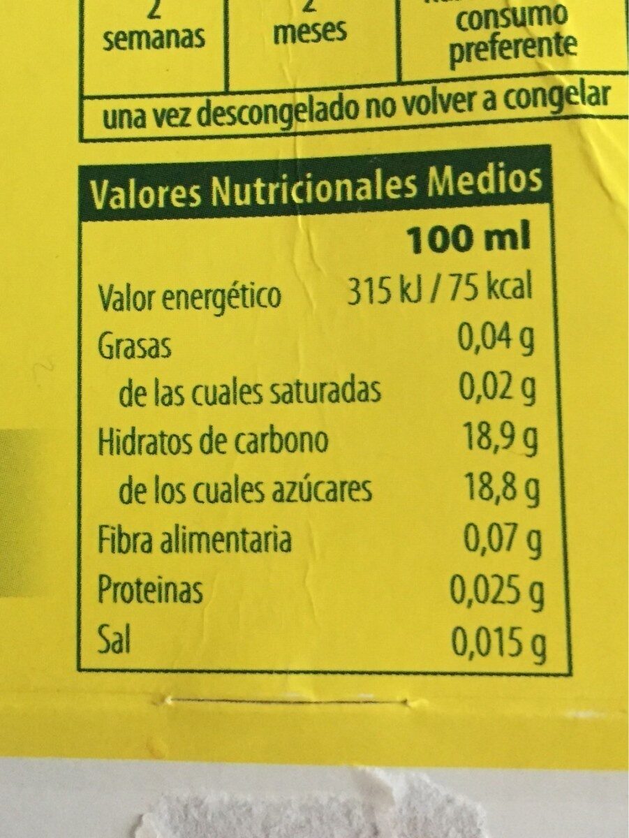 Granizado de limón - Voedingswaarden - es