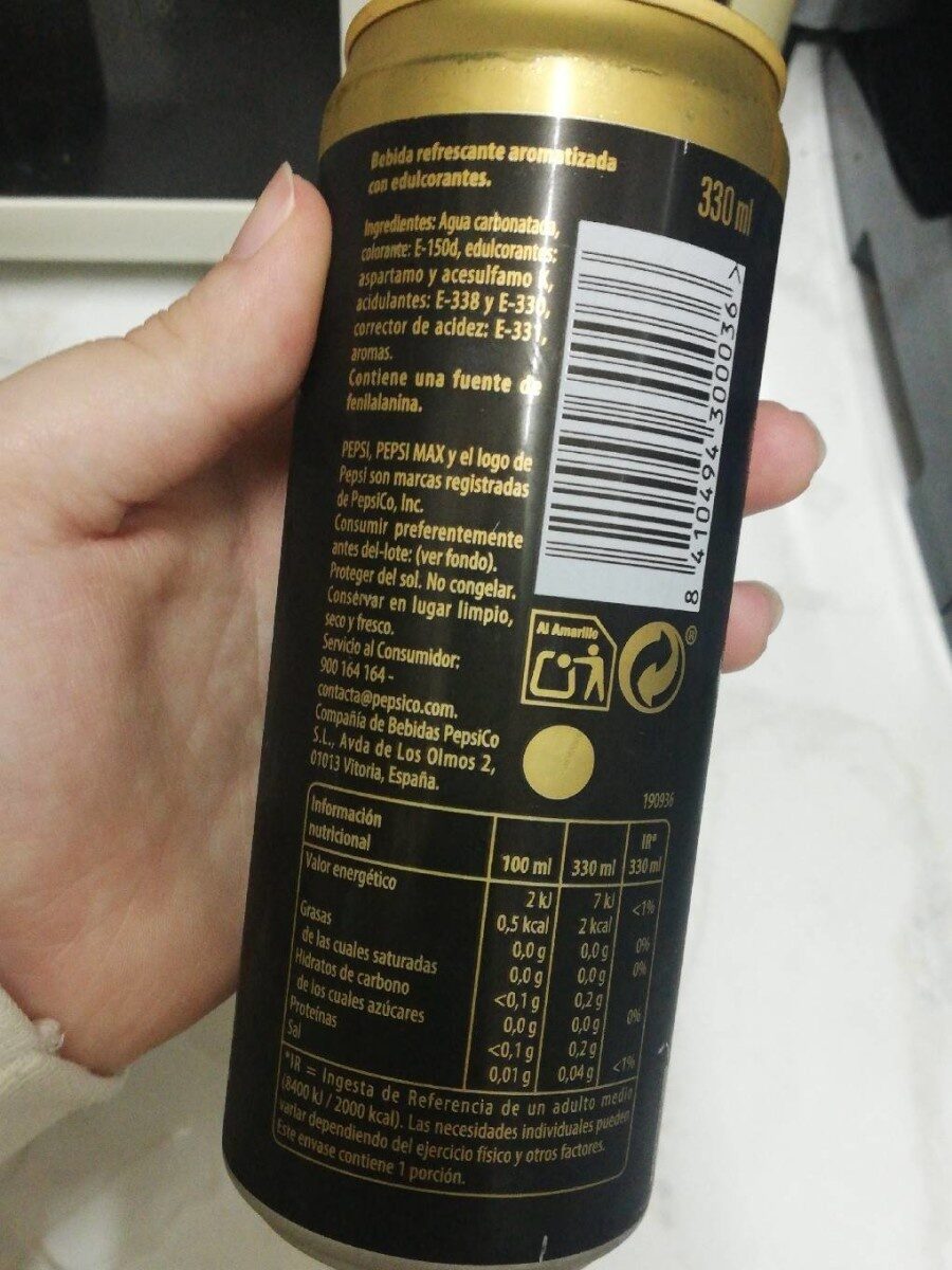 Pepsi Max Zero Cafeína - Información nutricional