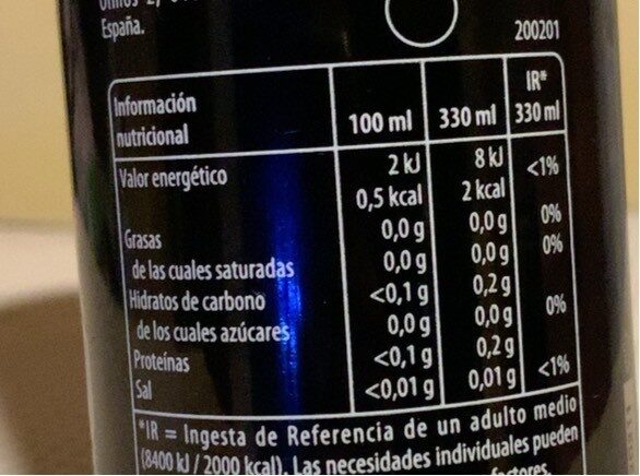 Pepsi Max Frambuesa - Información nutricional