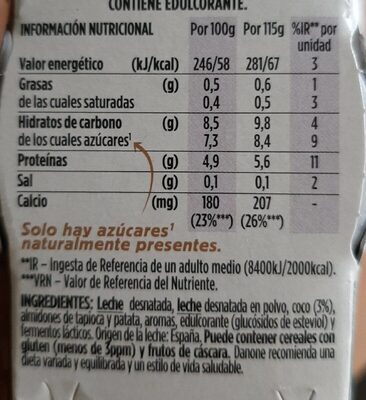 Light and Free - Nutrition facts - es