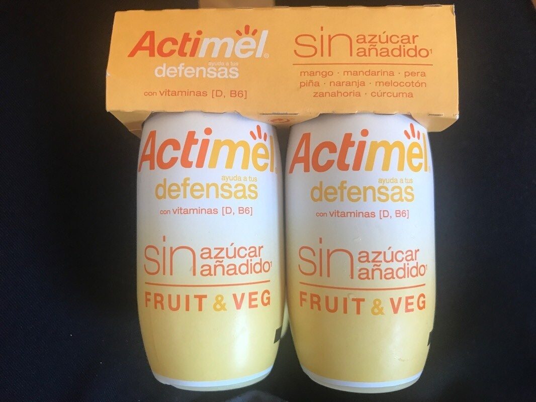 Actimel Fruit & Veg sin azúcar añadido - Mango, mandarina, pera, piña, naranja, melocotón, zanahoria y cúrcuma - Produit - es