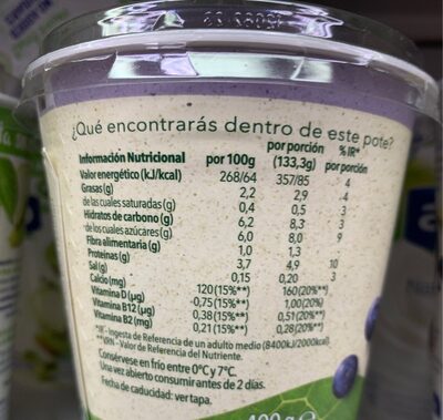 100% vegetal arandanos - Nutrition facts - es