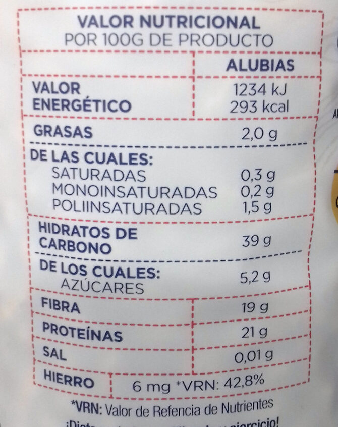 Alubia de La Bañeza-León - Informació nutricional - es