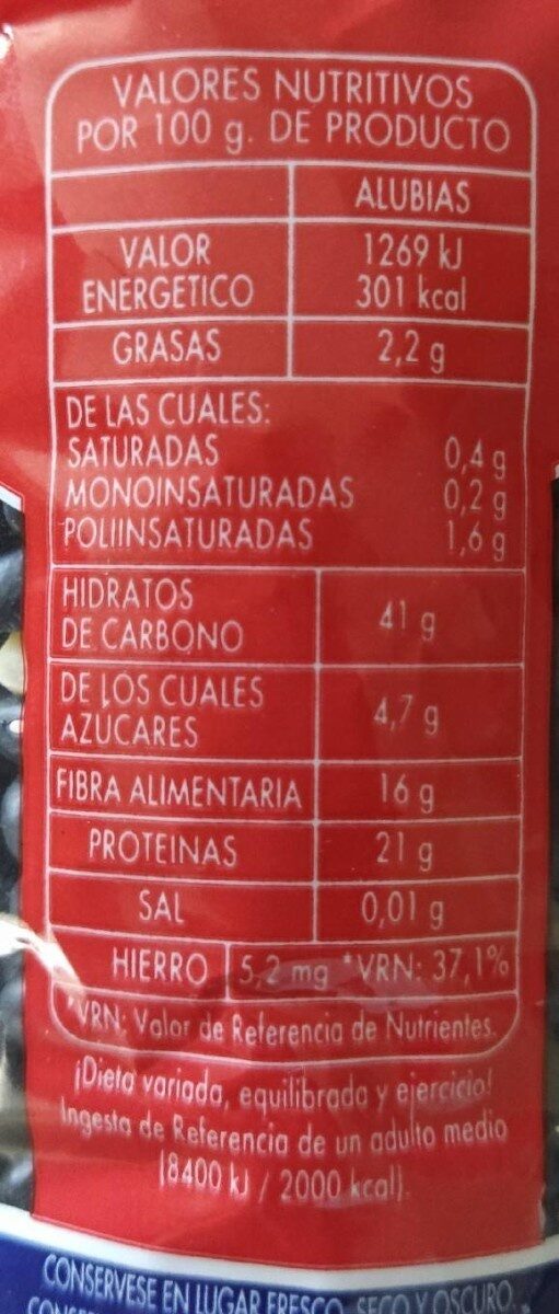 Alubia negrita - Nutrition facts - fr