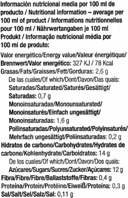 Horchata ecológica de chufa - Informació nutricional - es