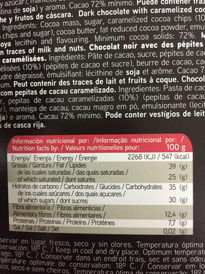 Chocolate negro 72% - Información nutricional