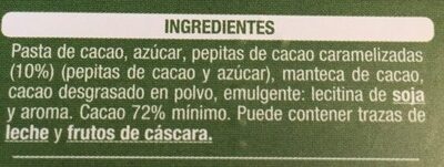 Chocolate negro 72% cacao con pepitas de cacao - Ingredients - es