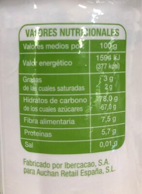 Preparado soluble al cacao - Información nutricional